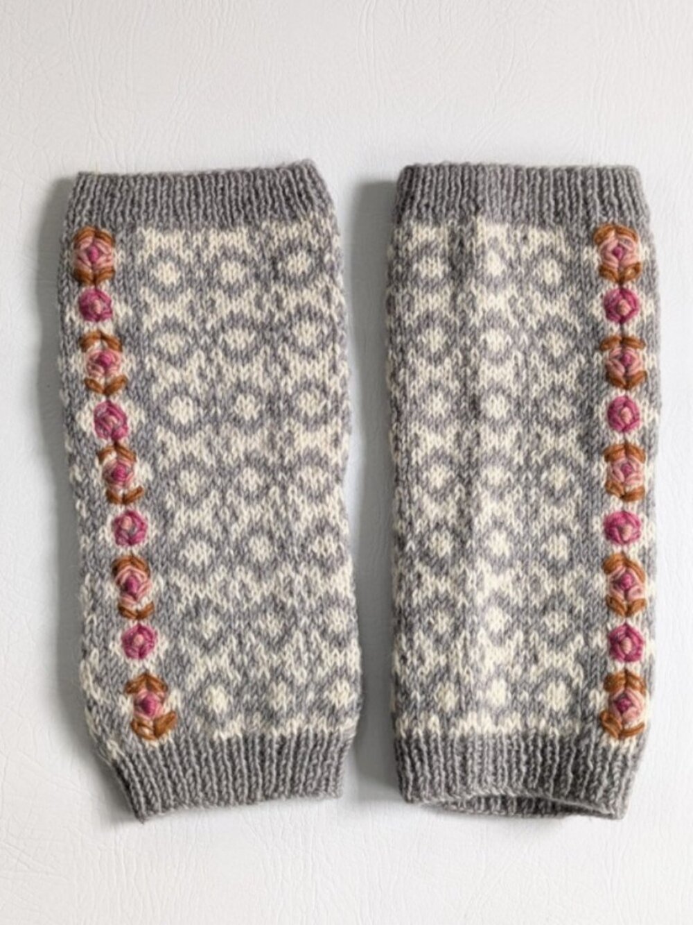 French Knot Wool Leg Warmers Hand Knit Boot Cuffs Embroidered Boho